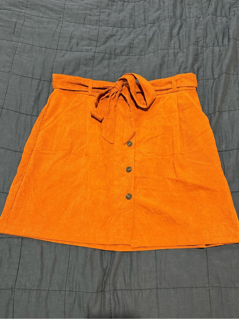 SHEIN Burnt Orange Button-Front Tie Waist Mini Skirt
